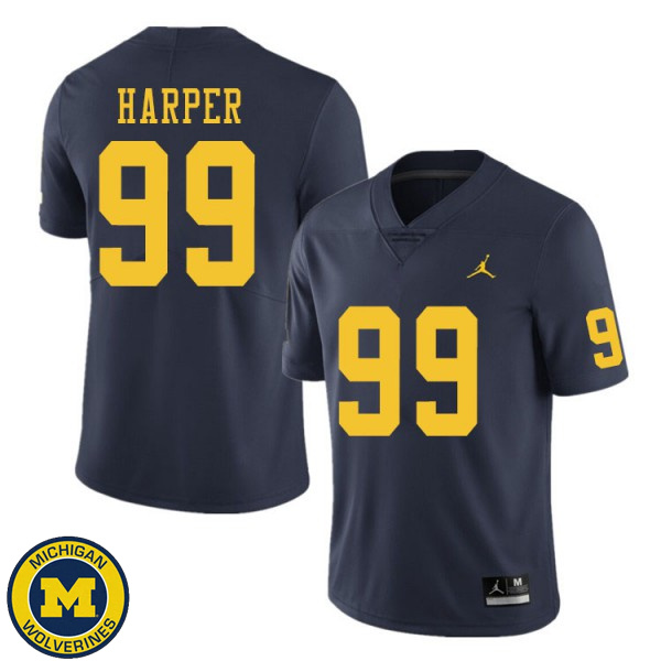 Men's Michigan Wolverines #99 Trey Harper Navy Official Game Jersey